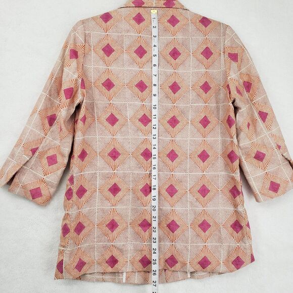 WHIT Blazer Womens Small Pink Orange Geometric Linen Silk Made in USA 3/4 Sleeve - Picture 6 of 11
